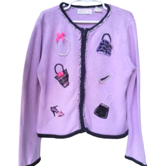 Hartstrings Embellished Purses & Shoes  Zippered Sweater Girls Size 6X - Picture 1 of 16